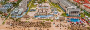 Aerial view of Royalton Bavaro Punta Cana on Bavaro Beach with pools, beachfront, and resort buildings for destination weddings