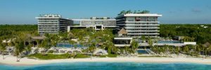 Aerial view of Secrets Moxché Playa del Carmen resort on the Riviera Maya coastline
