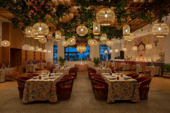 Colorful dining room at Tres Colores, the Mexican restaurant at Dreams Playa Mujeres